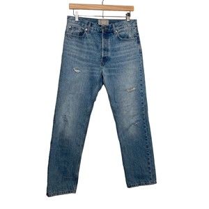 Everlane Relaxed Straight Jean Light Wash Distressed Button Fly 26R